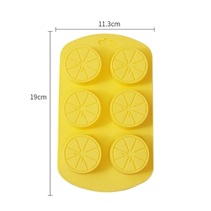 Food grade yellow silicone mold with 6 lemon slice cavities for DIY baking and crafts