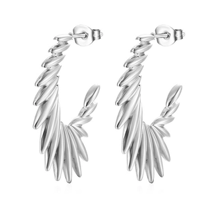 Silver stainless steel angel wing hoop earrings for women with high-gloss polished finish