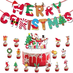 Kit Décoration Fête Joyeux Noël Bannière Lettres En Carton Cake Topper Père Noël Renne Décoration Maison Festive Fournitures
