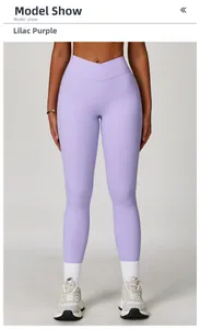 Legging de yoga lilas avec taille haute croisée en V pour activités sportives