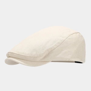 Classic cream solid flat cap in premium cotton-linen fabric with vintage aesthetic