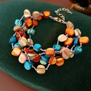 Bohemian multi-layer titanium steel bracelet with irregular blue and orange shells