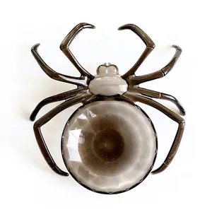 Translucent black spider fruit plate for Halloween decor with glitter finish, 23x24cm size