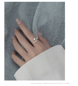 Close-up of s925 silver star ring with micro-pave diamonds on a hand, detailed view