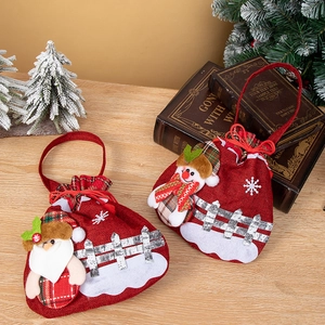 Christmas Gift Bags Burlap Plaid 3D Santa Snowman Reindeer Bear Drawstring Handheld Candy Pouch Festive Party Decoration