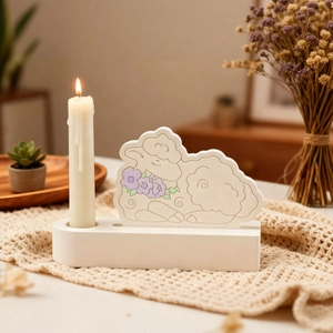 Cute sheep DIY candle holder set with white resin base and sheep acrylic insert
