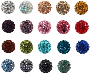Detailed close-up of 8mm multicolored sparkling clay pave disco ball beads for DIY jewelry