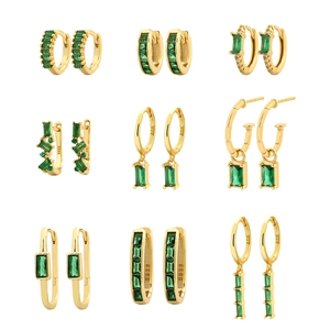 925 Sterling Silver Hoop Earrings Green Emerald Gemstone Zircon Inlay Elegant Vintage Style Luxury Jewelry For Women
