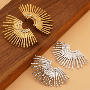 Bohemian sunburst stainless steel earrings with sparkling rhinestones in gold and silver