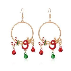 Christmas Jingle bells hoop earrings with red and green enamel charms and gold rings