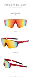 Detailed multi-angle views of cycling sports sunglasses in ink dot red frame C7