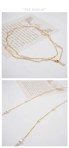 Detailed tile display of a double-layer gold necklace with scattered white pearls