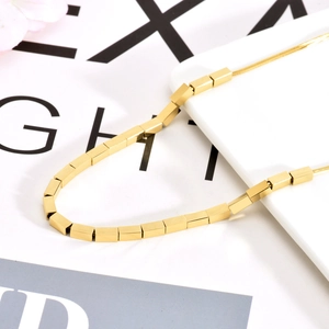 Minimalist gold square bead necklace with sleek snake chain for women