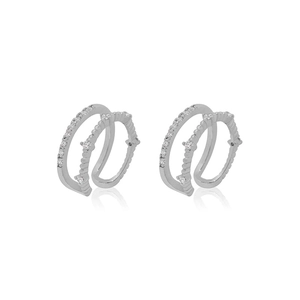 Elegant silver double-row zircon ear cuffs with sparkling crystals and beaded texture
