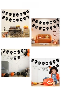 Halloween decorative banner with black skull bunting flags for indoor party wall decor
