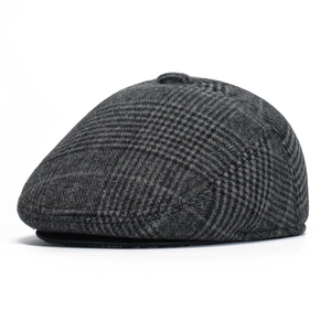 Men Vintage Flat Cap Ivy Newsboy Hat Winter Warm Fleece Lined Woolen Blend Checkered Herringbone Outdoor Forward Cap