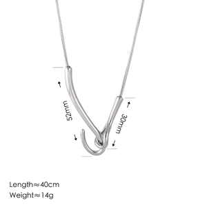 Detailed view of silver titanium steel fishhook pendant necklace with precise dimensions