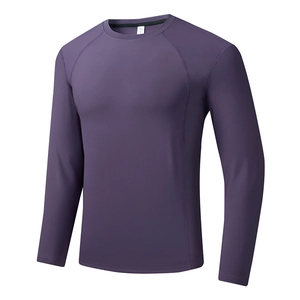 T-shirt de sport violet foncé à manches longues pour hommes avec tissu à séchage rapide