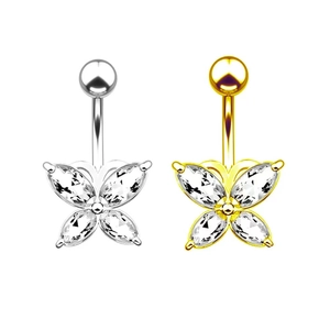 Butterfly Belly Button Ring Stainless Steel Brass Zircon Marquise Dangle Navel Piercing Jewelry For Women