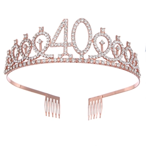 Tiara de Strass pour 40ème Anniversaire Femme Couronne d'Anniversaire en Alliage Métallique 40 Ans Accessoires de Coiffure