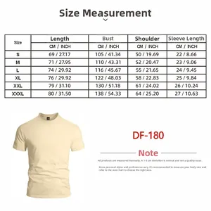 Size chart showing measurements from S to 3XL for the men's Henley collar casual t-shirt