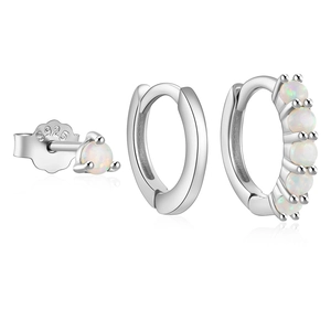 Detailed close-up of S925 sterling silver earrings set with white opal gemstones