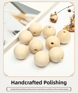 Close-up of natural round wood beads with central holes for DIY jewelry making