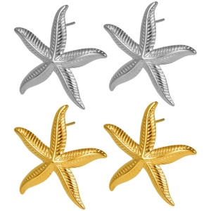 304 Stainless steel starfish stud earrings in polished silver and brushed gold finishes