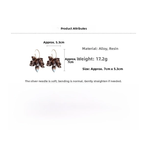 Leopard print flower C-shape earrings, size 7cmx5.3cm and weight 17.2g, with silver needles