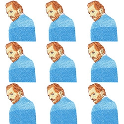 Detail view of cartoon character embroidery patch with orange hair for DIY clothing décor
