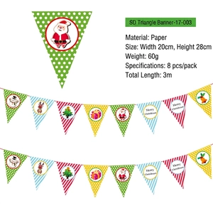 Detail of colorful paper Christmas banners showing santa claus and reindeer cartoons