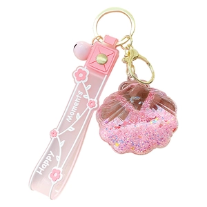 Pink starfish bottle acrylic keychain with shell charm and happy moments wristband