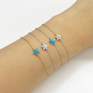 S925 sterling silver flower turquoise bracelet set in gold and silver plating