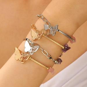 Ensemble de bracelets multicouches en perles de cristal avec pendentifs papillon et cœur
