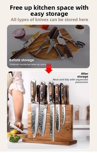 Kitchen storage comparison showing multiple steel knives on a magnetic wood block
