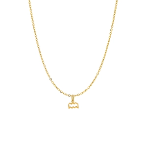 Macro shot of gold stainless steel necklace with a unique geometric wave pendant detail