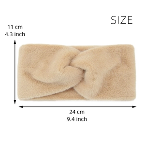 Tabella taglie dettagliata con dimensioni 24x11cm per fascia in peluche beige