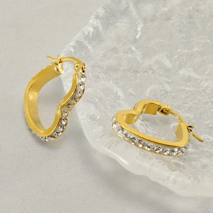 18k gold plated titanium heart earrings with rhinestones and white enamel inlay