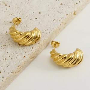 Orecchini A Cerchio Placcati Oro 18K Acciaio Inossidabile Torsione Croissant A Forma Di C Retrò Per Donna
