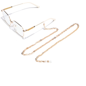 Chic gold rectangular link chain for eyewear and masks with stylish polygonal glasses