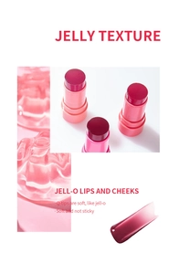 Close-up of three pink and red jelly blush sticks with soft and non-sticky texture