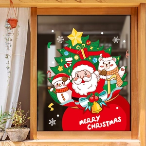Adesivi natalizi per vetri con Babbo Natale e pupazzo di neve per decorazione festiva