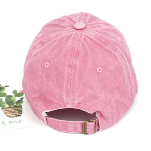 Vintage pink washed baseball cap for women with adjustable metal buckle back view