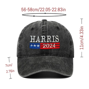 Detailed size guide for the Harris 2024 washed cotton baseball cap with dimensions