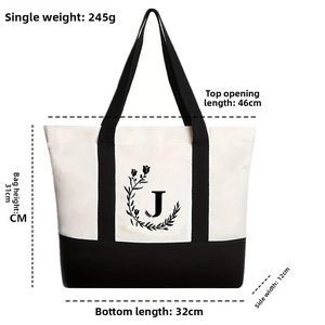 Canvas tote bag dimensions show height 31cm, width 46cm and 245g lightweight design
