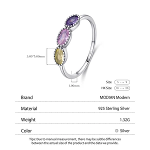 S925 sterling silver ring with multi-color oval crystals in a vintage minimalist design