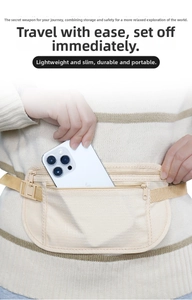 Gros plan de la ceinture de course beige légère avec double fermeture éclair et sangle