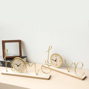 Modern Letter Shape Desktop Clock Creative Iron And Wood Silent Table Clock For Home Living Room Office Decor Ornament