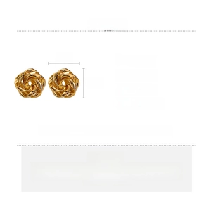 Detailed spec sheet for gold twisted flower knot stud earrings with dimensions and weight