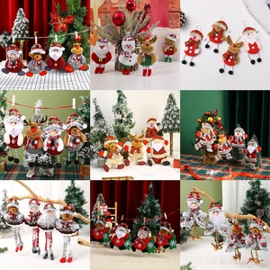 Christmas Hanging Ornaments Burlap Plush Santa Claus Snowman Reindeer Bear Dolls Tree Decoration Festive Home Party